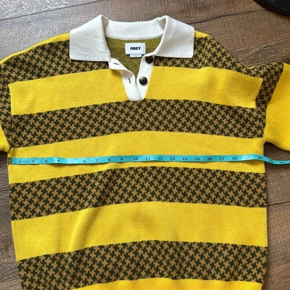 Obey womens Yellow and Black Striped Sweater - Picture 6 of 7